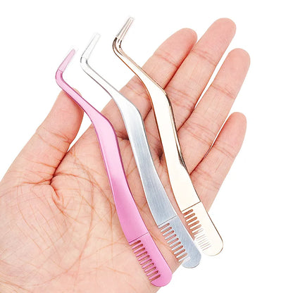 Stainless Steel Eyelash Comb Tweezers - TRESU